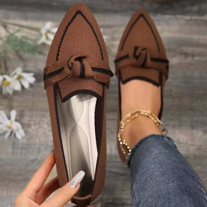 Bow Contrast Trim Point Toe Loafers with high-quality polyester and stylish bow detail.