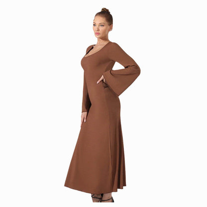 Women's fashion simple solid color dress in coffee.