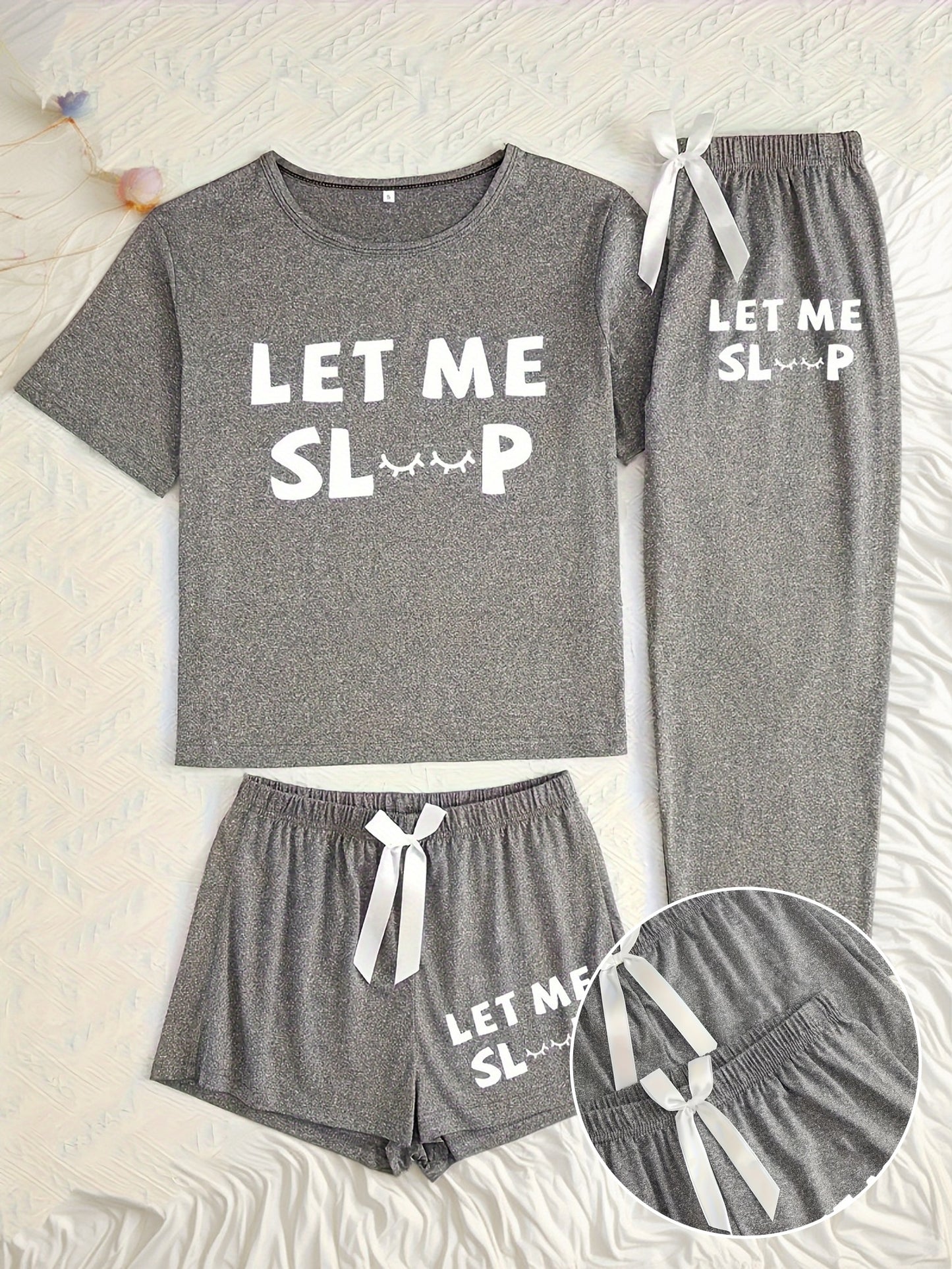 Simple Letter Print Women's Three Piece Pajamas Set