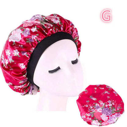 Beauty print Satin silk Bonnet sleep night cap with floral design for smooth hair.