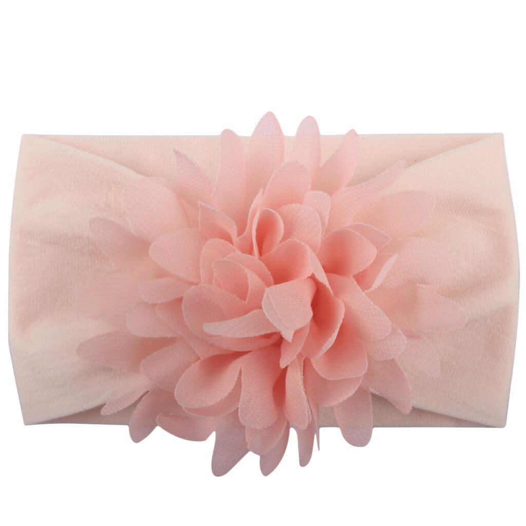 Chiffon flower baby headband in pink, elegant hair accessory for girls.