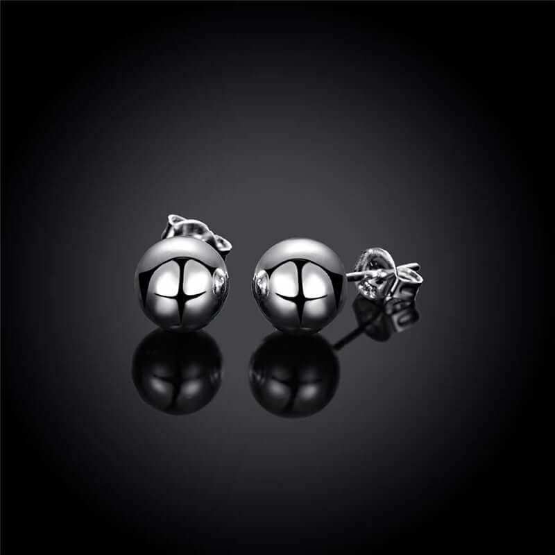 Creative 6M 8M 10M Bead Stud Earrings with silver plating.