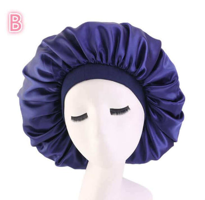 Beauty print Satin silk Bonnet sleep night cap in luxurious purple fabric.