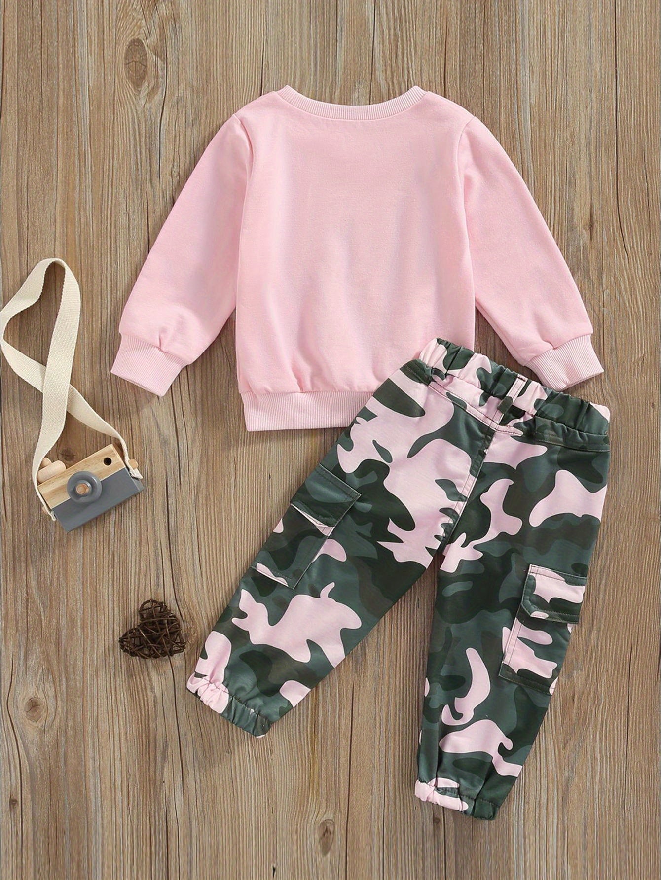 Toddler Baby Girls Fall Fashion Clothes Letter Print Long Sleeve Sweatshirt and Stretch Camouflage Pants - Plush Fashion Shop