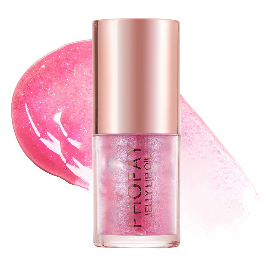 PHOFAY Jelly Lip Oil with non-sticky, ultra-moisturizing formula in 4.8 ML, featuring a glossy pink sheen.