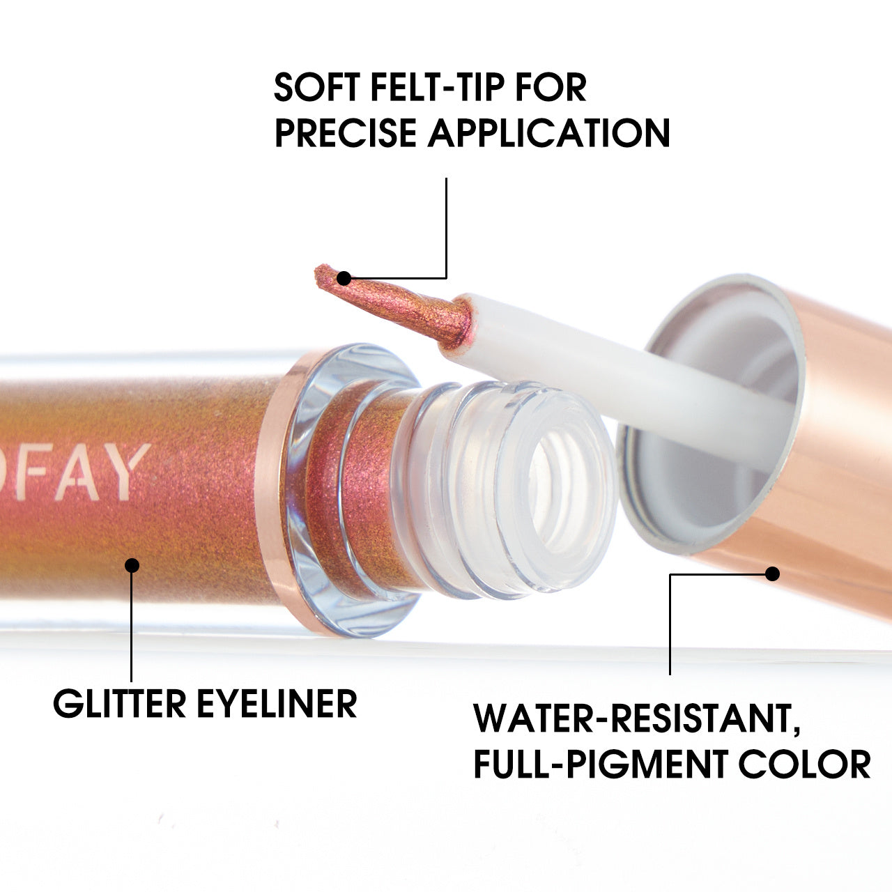 PHOFAY Liquid Glitter Eyeliner Set with soft felt-tip applicator and waterproof color