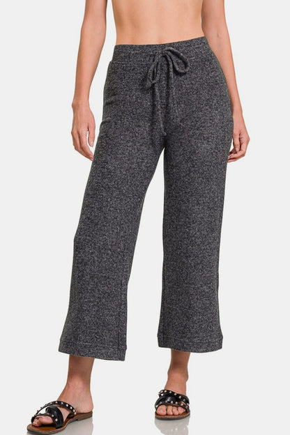 Zenana Drawstring Hacci Cropped Pants