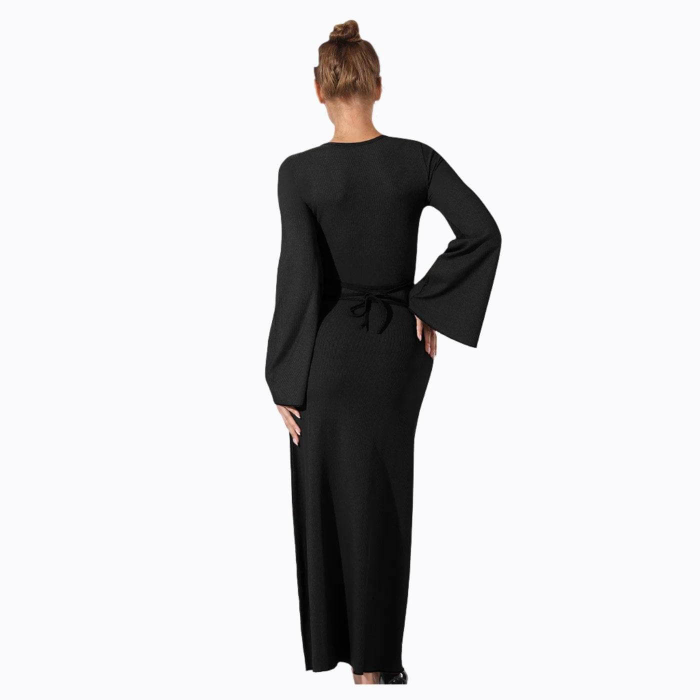 Women's Fashion Simple Solid Color Dress in Black, elegant style for any occasion.