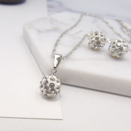 Full Diamond Ball Jewelry Crystal Set Earring NecklaceElevate any outfit with our Full Diamond Ball Jewelry Crystal Set! The sparkling chain length of 40cm and lightweight 3.4g make it perfect for everyday wear. Comes pNeklacePlush Fashions ShopPlush Fashion Shop