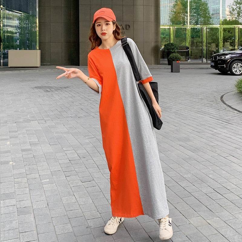 Women's Fashion Casual Cotton Colorblock Loose T-Shirt DressRevamp your wardrobe with our Women's Fashion Casual Cotton Colorblock Loose T-Shirt Dress. Made from lightweight polyester fiber, this orange-gray, green gray, and DressPlush Fashions ShopPlush Fashion ShopFashion Casual Cotton Colorblock Loose