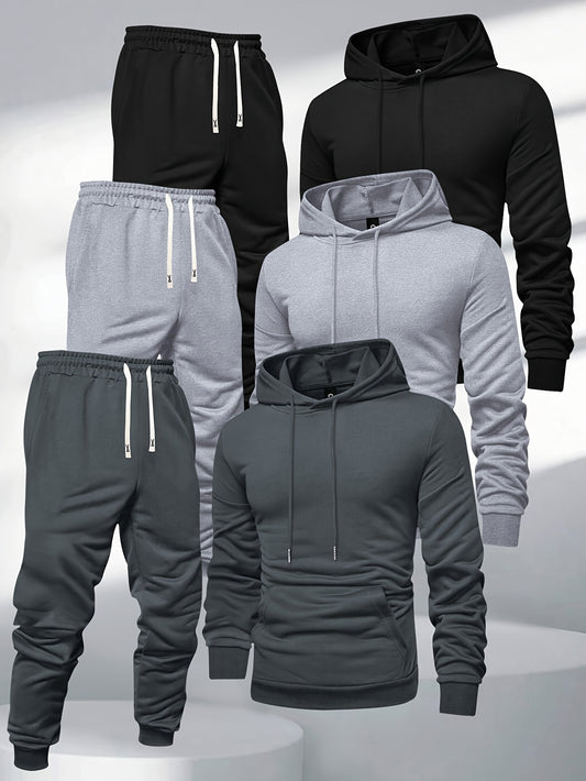 3pcs Men's Hooded Sweatshirt And Sweatpants Set