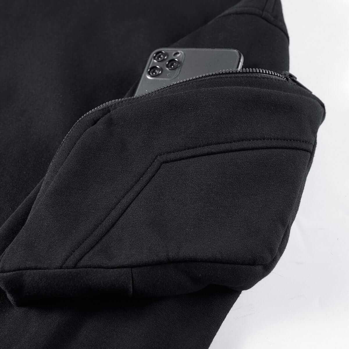 Men's Autumn Function Wind Mask Hoodie with multi-pocket detail in black fabric.