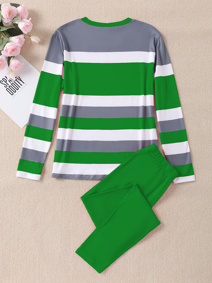 Women's Casual Striped Letter Print Long Sleeve Top And Pants