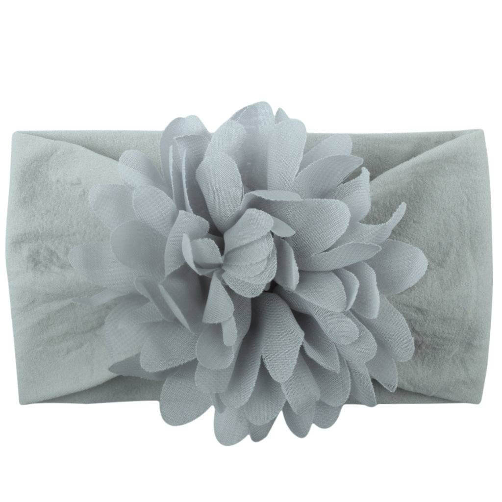 Chiffon flower baby headband in gray, elegant hair accessory for children.