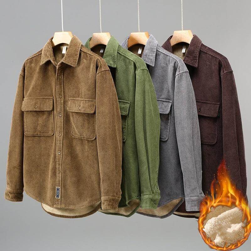 Men's corduroy fleece lined padded warm keeping casual coat shirt in various colors.