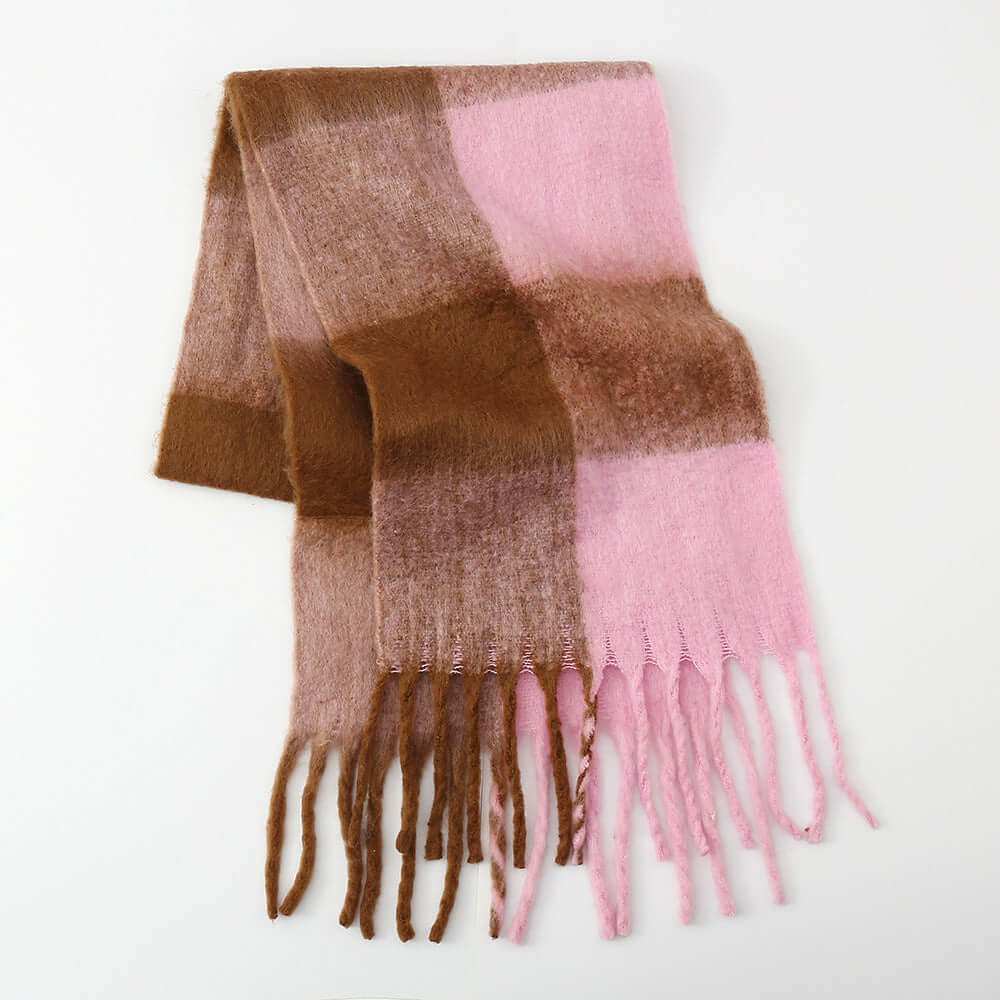 Fringe Contrast Plaid  Scarf