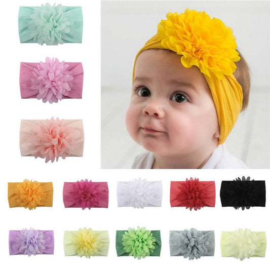 Creative chiffon flower baby headbands in vibrant colors, elegant hair accessories for infants.