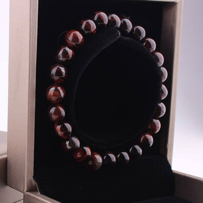 Vintage 8mm Red Tiger Eye Bracelet in gift box, geometric design.