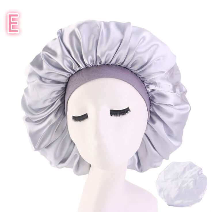 Beauty print Satin silk Bonnet sleep night cap on mannequin head.