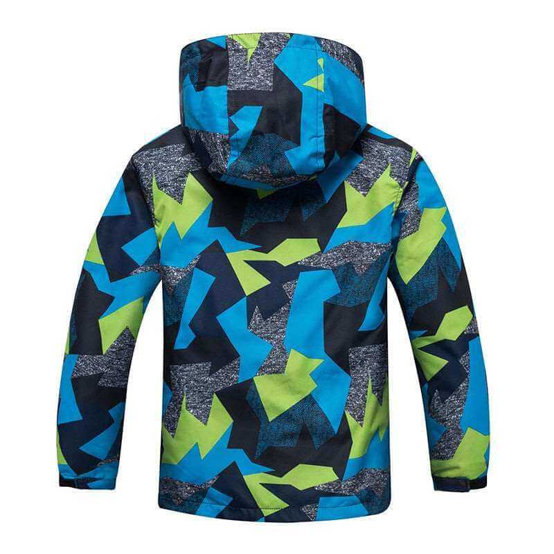 Boys' fashion casual padded windproof jacket with camouflage design, UV protection, and hood.