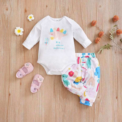 Baby overalls two-piece suit with soft cotton shirt and colorful pants for toddlers.