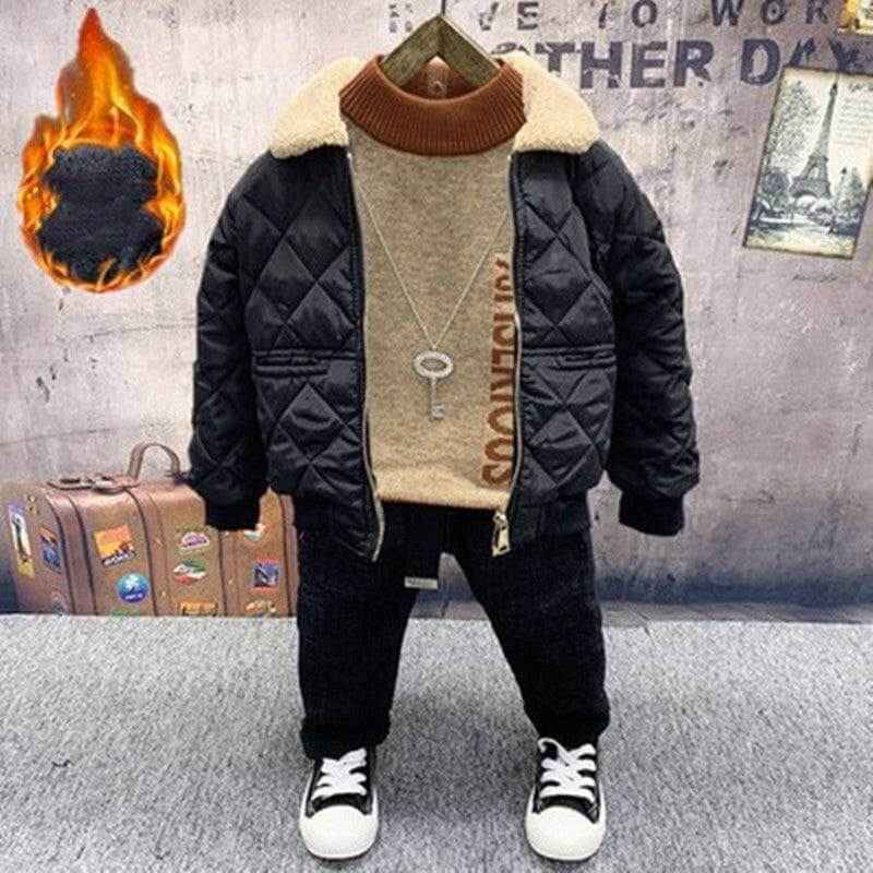 Boys fleece and cotton sweater jeans suit, stylish and warm outfit for kids.