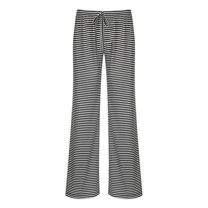 Women's Striped Fashion Casual  Home  Wide-leg PantsElevate your wardrobe with our Women's Striped Print Trousers! Made from high-quality polyester fiber, enjoy a comfortable and stretchy fit with a low waist design. PantsPlush Fashions ShopPlush Fashion Shop