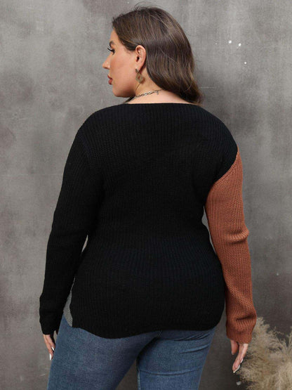 Plus Size Two-Tone Surplice Neck SweaterElevate your wardrobe with our Plus Size Two-Tone Surplice Neck Sweater! This sweater features a basic style with a touch of stretch for a comfortable fit. Made of 1SweaterPlush Fashion ShopPlush Fashion Shop-Tone Surplice Neck Sweater