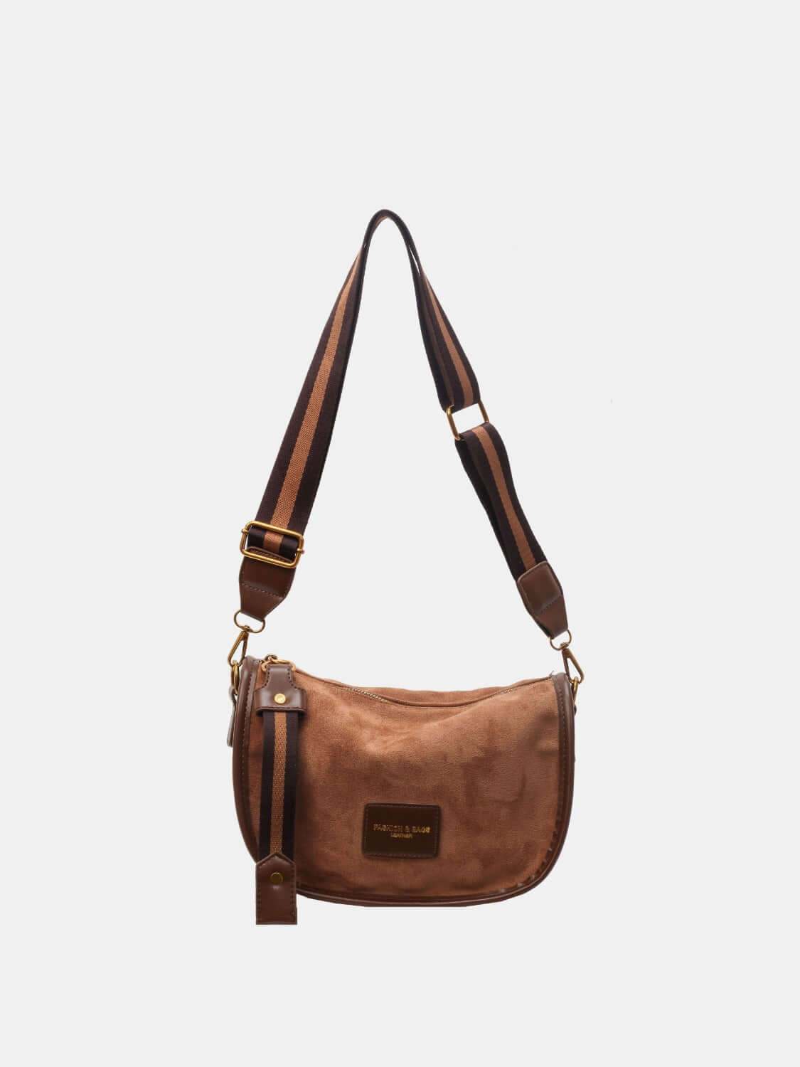 Suede adjustable strap women's shoulder bag in brown with a spacious medium size and high-quality PU leather and suede material.