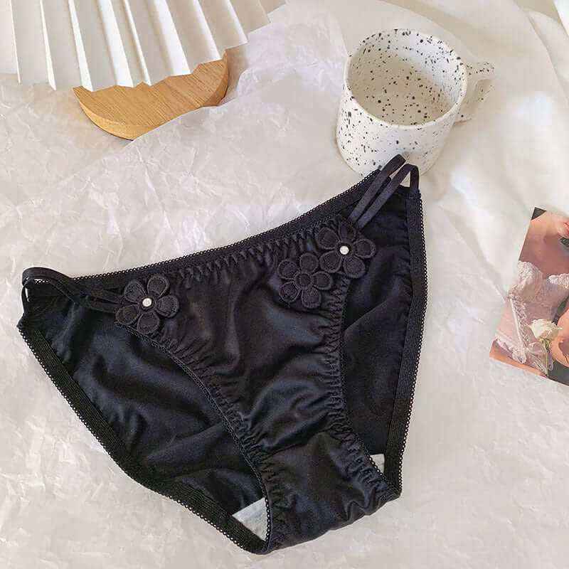 Silky embroidered floral low waist briefs for women.