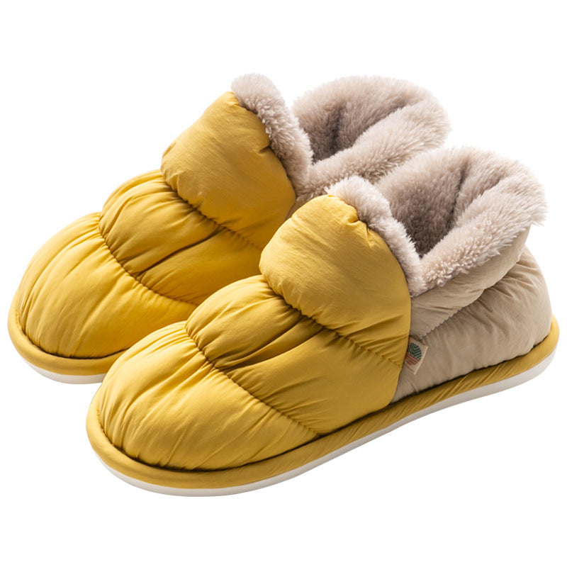 Thick non-slip cotton shoes for women with plush interior and rainproof upper.