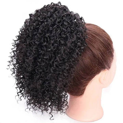 African Drawstring Stretch Small Curly Wig in black, 8-inch length.