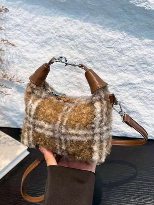 Fuzzy Polyester Mini Handbag with Zipper