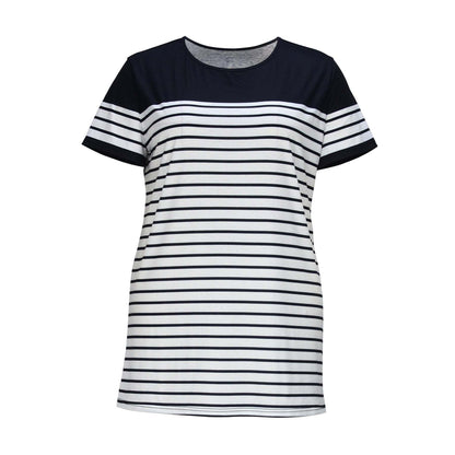 Simple Casual Style Classic Striped Regular Round Neck Short Sleeve OnProduct information: Fabric name: milk Silk Skirt type: One-Step skirt Color: Black and White Elasticity: Micro elasticity Main fabric composition: Polyester (polyesSkirtPlush Fashions ShopPlush Fashion Shop