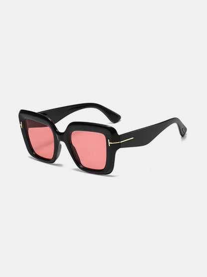 Polycarbonate Frame Square Sunglasses with UV400 protection, lightweight design, black frame, red lenses.