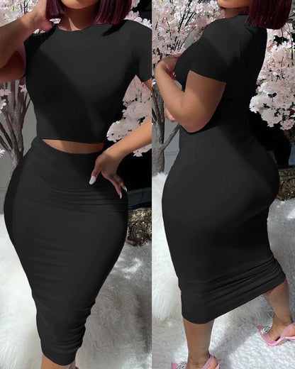 Fitted Dress WearSolid Color Short Sleeve Top Suit Tight Midi Fitted Dress  Wear .Unleash your inner fashionista with our Solid Color Short Sleeve Top Suit Tight Midi Dress! Made froDressPlush Fashions ShopPlush Fashion Shop