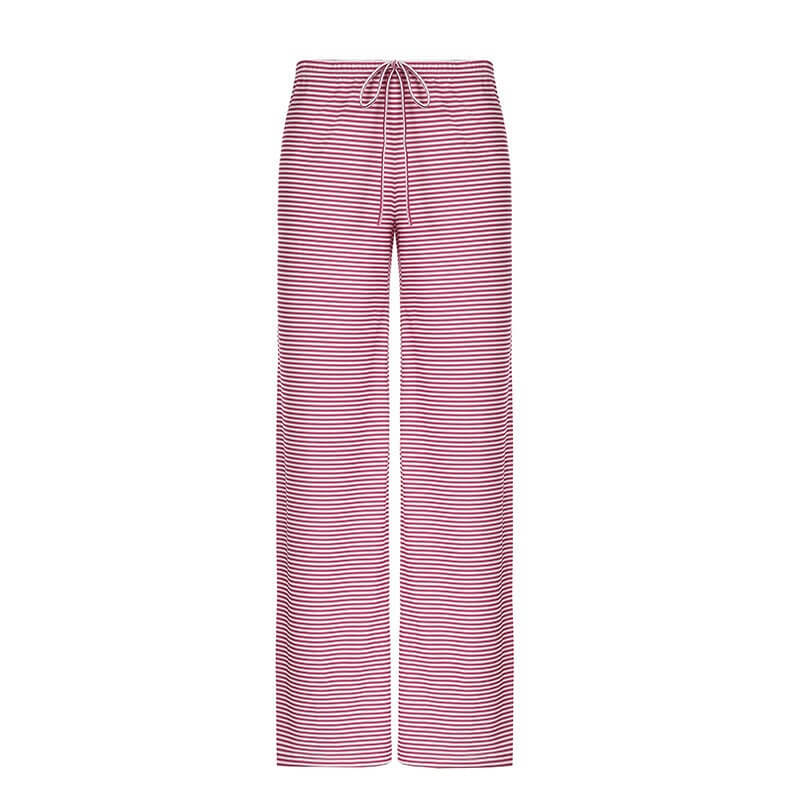 Women's Striped Fashion Casual  Home  Wide-leg PantsElevate your wardrobe with our Women's Striped Print Trousers! Made from high-quality polyester fiber, enjoy a comfortable and stretchy fit with a low waist design. PantsPlush Fashions ShopPlush Fashion Shop