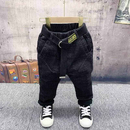 Boys fleece and cotton sweater jeans suit with trendy picture color on display.