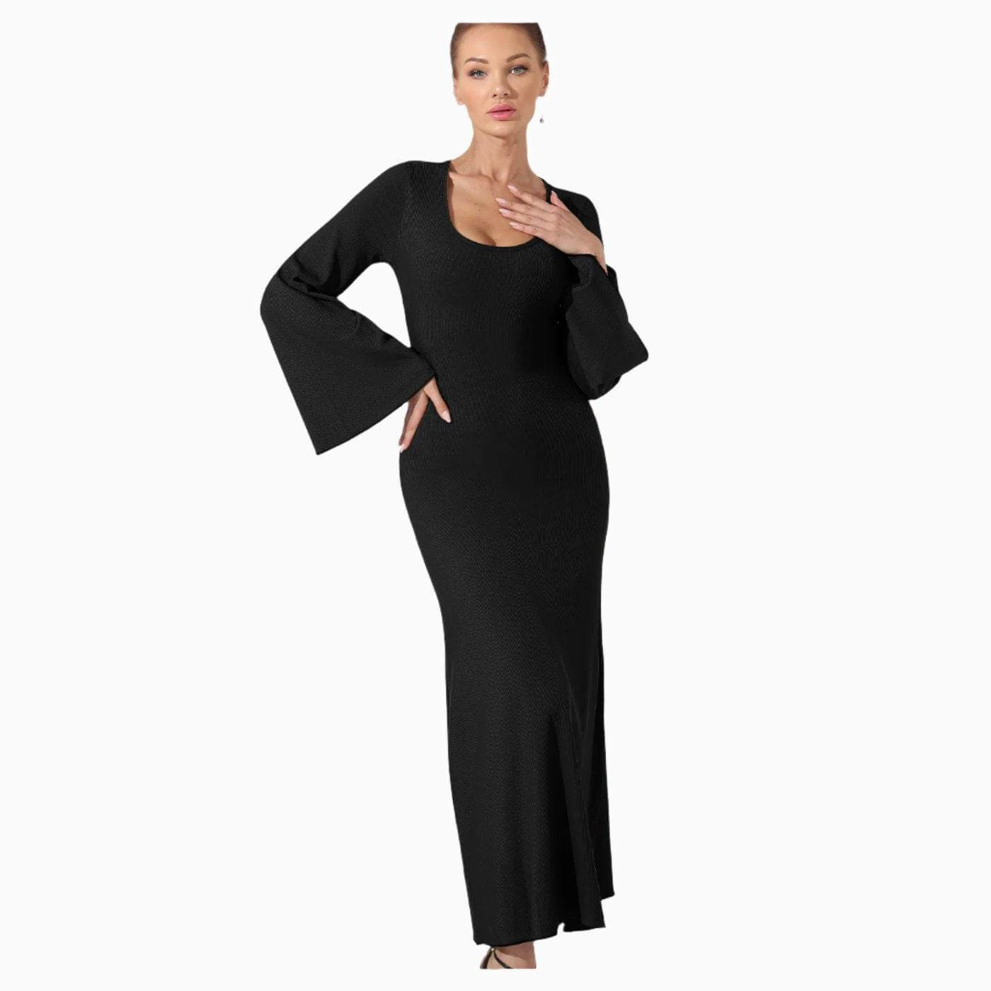 Women's fashion simple solid color dress in elegant black.