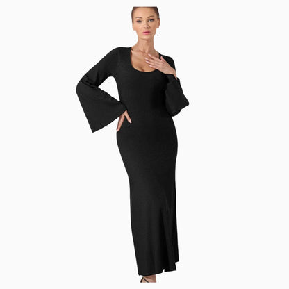 Women's fashion simple solid color dress in elegant black.