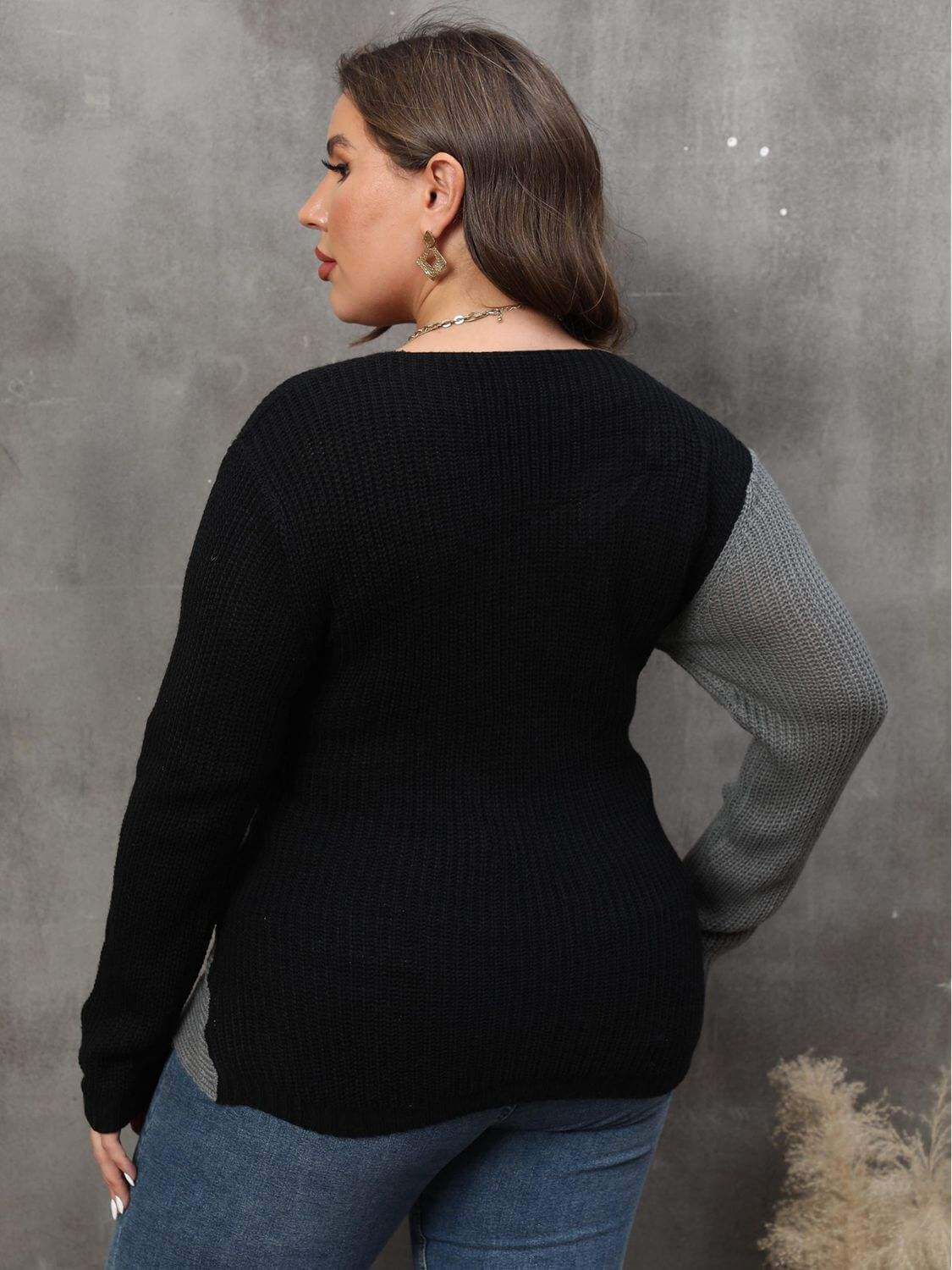 Plus Size Two-Tone Surplice Neck SweaterElevate your wardrobe with our Plus Size Two-Tone Surplice Neck Sweater! This sweater features a basic style with a touch of stretch for a comfortable fit. Made of 1SweaterPlush Fashion ShopPlush Fashion Shop-Tone Surplice Neck Sweater