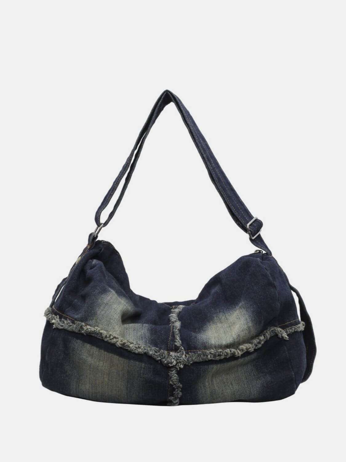 Raw Hem Gradient Crossbody Bag for women made of high-quality denim with a trendy design.