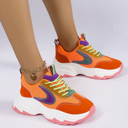 Mixed-color Lace -up Sneakers For WomenElevate your style with our Mixed-color Lace-up Sneakers! Made with breathable mesh and a thick rubber sole for balance and comfort. Fashionable cross straps and colShoesPlush Fashions ShopPlush Fashion Shop