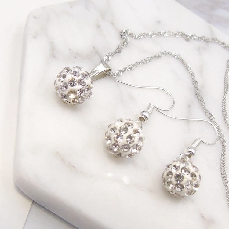 Full Diamond Ball Jewelry Crystal Set Earring NecklaceElevate any outfit with our Full Diamond Ball Jewelry Crystal Set! The sparkling chain length of 40cm and lightweight 3.4g make it perfect for everyday wear. Comes pNeklacePlush Fashions ShopPlush Fashion Shop