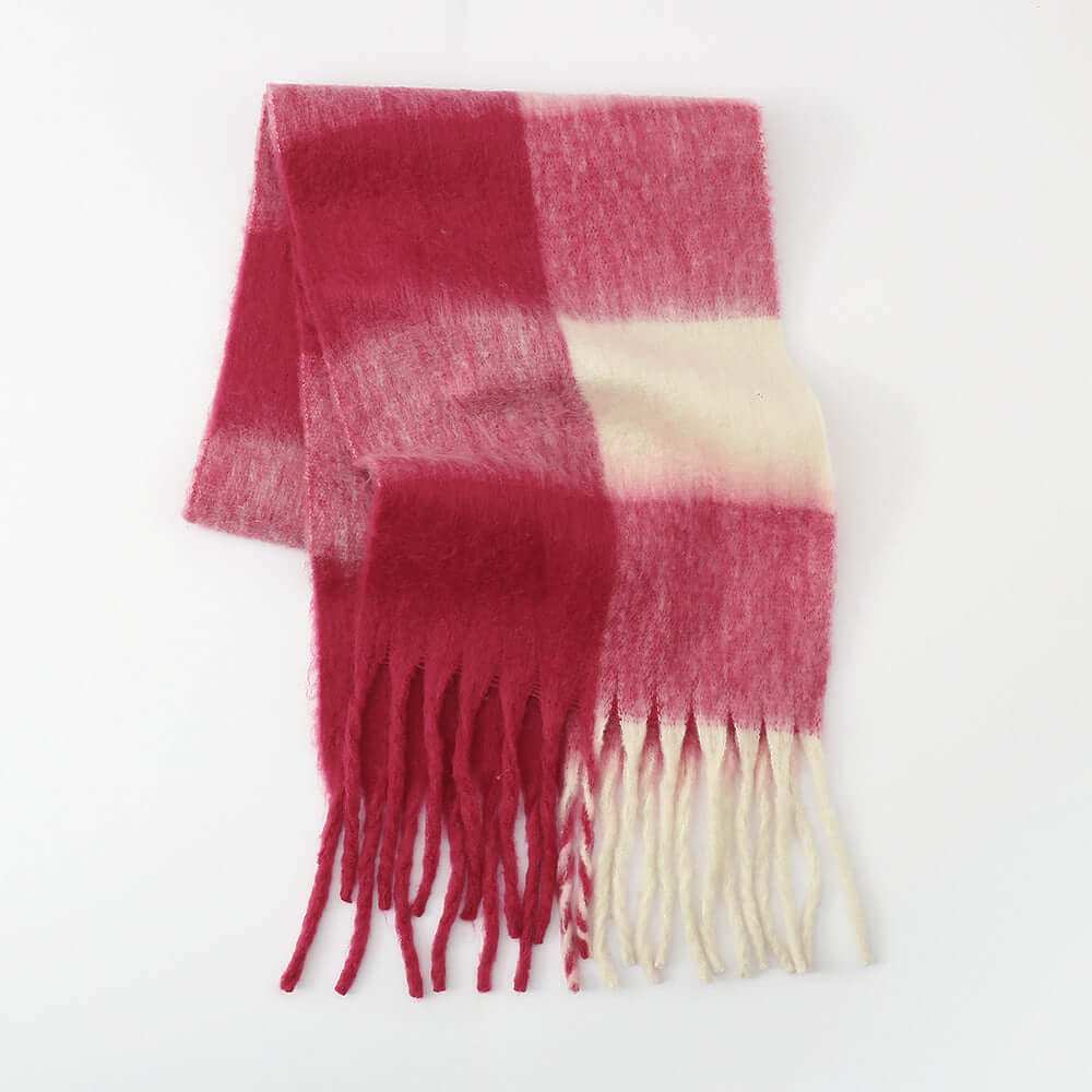 Fringe Contrast Plaid  Scarf