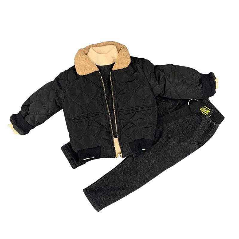 Boys fleece and cotton sweater jeans suit, warm and stylish outfit.