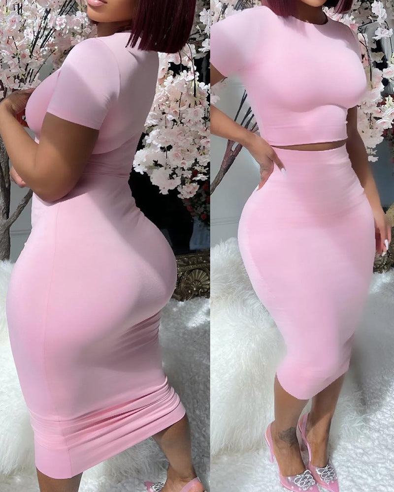 Fitted Dress WearSolid Color Short Sleeve Top Suit Tight Midi Fitted Dress  Wear .Unleash your inner fashionista with our Solid Color Short Sleeve Top Suit Tight Midi Dress! Made froDressPlush Fashions ShopPlush Fashion Shop