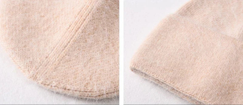 Women Solid Color Fur Knitted Bonnet Female Warm Ski Sullies Beanies.