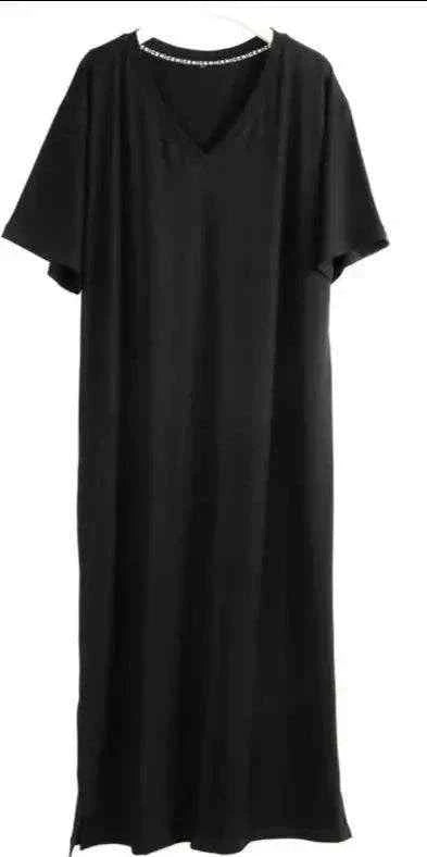 Oversized V neck women boho dress in black, flowy and stylish.