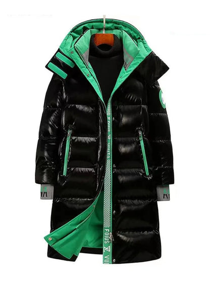 Winter Down Cotton Jacket Big Fur Collar Hooded Thickened Unisex Coat.